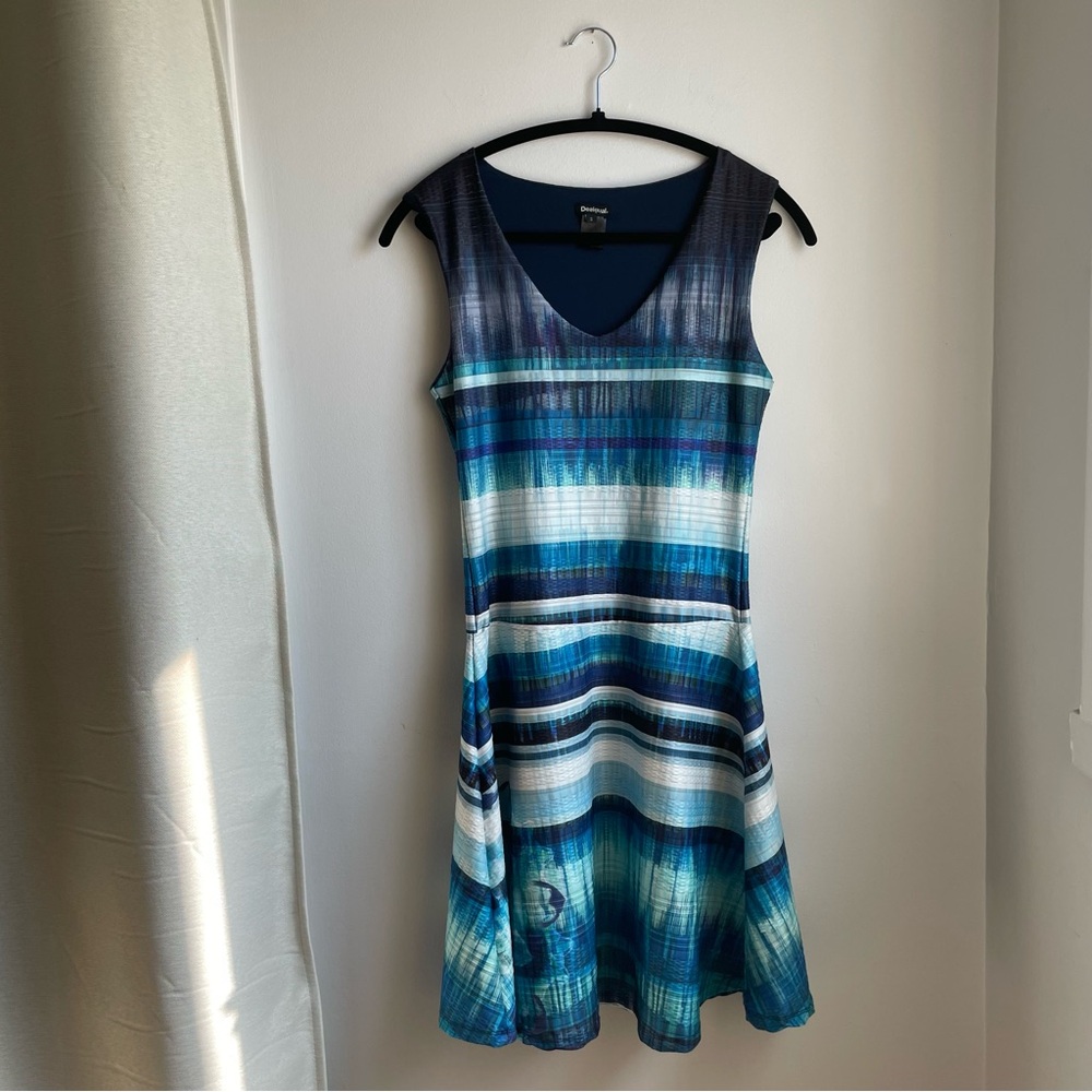 Desigual-Midi Dress Blue with Flower detail-Sleeveless-size S